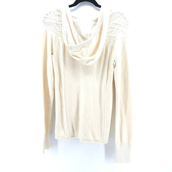 Eddie Bauer Heritage Classic XS Cream Cozy Cable Knit Hooded Sweater Rolled Hem - Picture 9 of 11